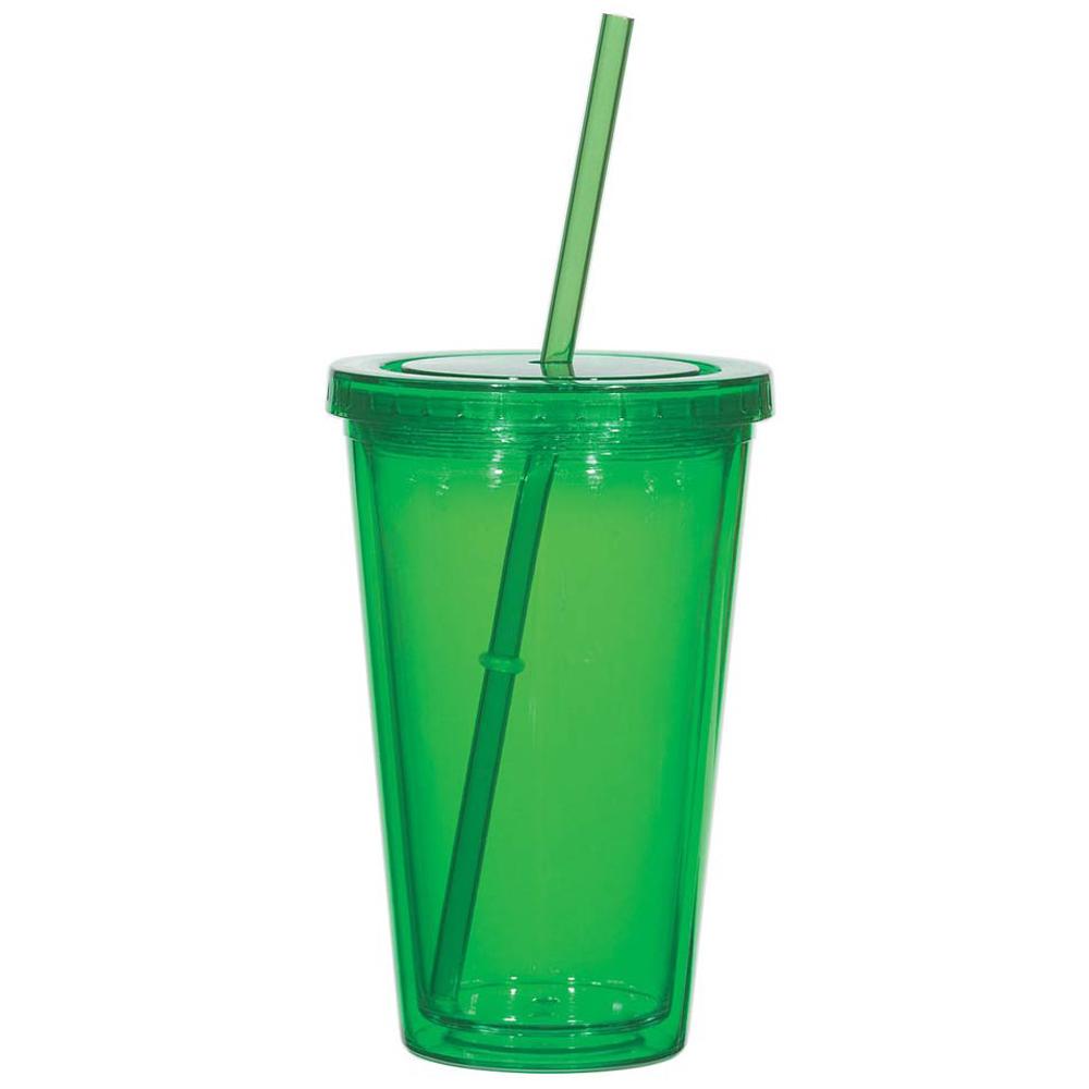 Promo 16 Oz. Double Wall Acrylic Tumblers With Straw