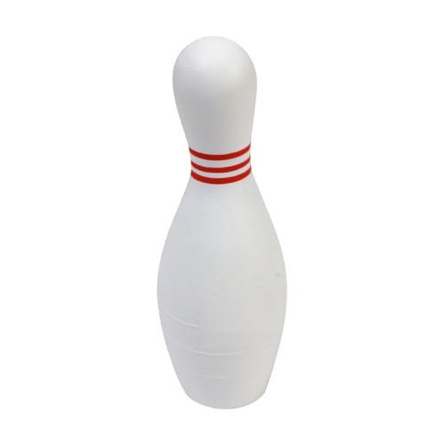 Custom Promo Bowling Pin Stress Relievers Our crystal bowling pin trophy features a solid crystal bowling pin with a red stripe mounted on a crystal base with blue accents. rushimprint