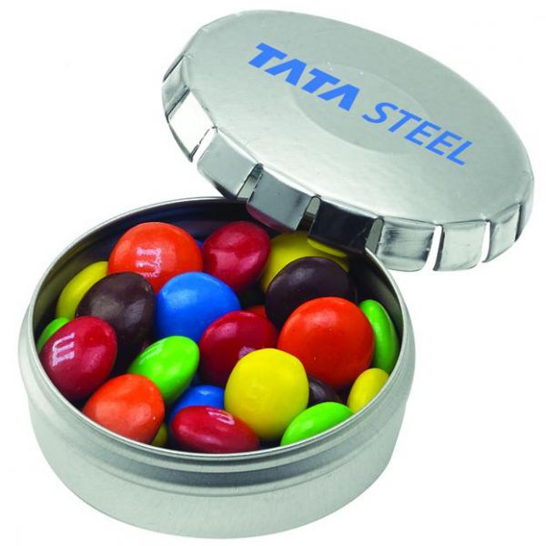 M&M's in Small Tin with Logo  Promotional M&Ms in Small Tin in Bulk