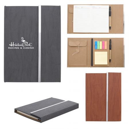 Woodgrain Padfolios With Sticky Notes And Flags 1