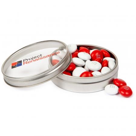 Silver Tins With Custom Printed Lid- 1.5Oz. Color Choice M&M 1