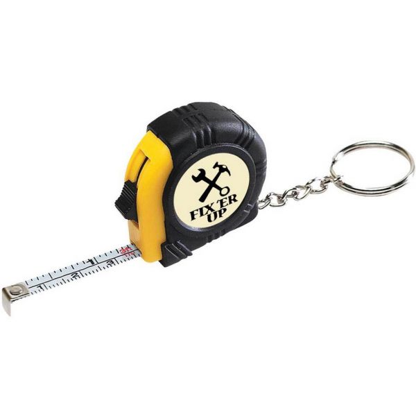 Rubber Tape Measure Key Tags With Laminated Label