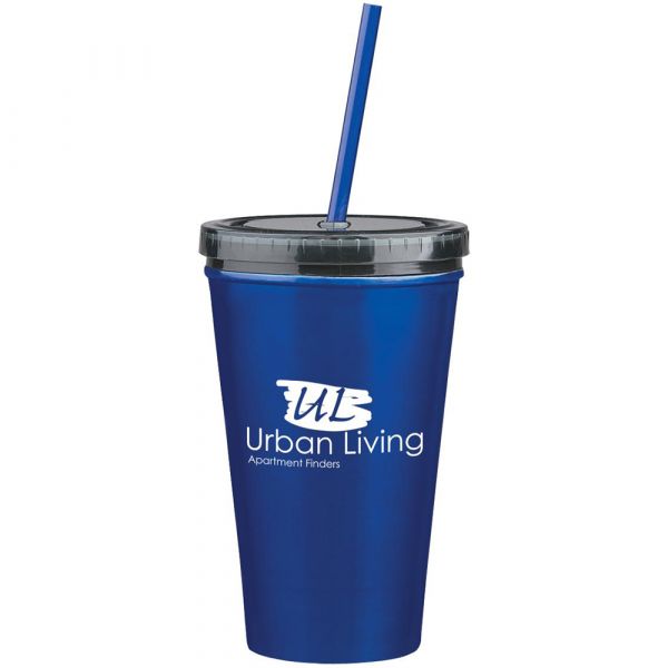 16 oz. Stainless Steel Double Wall Tumbler With Straw