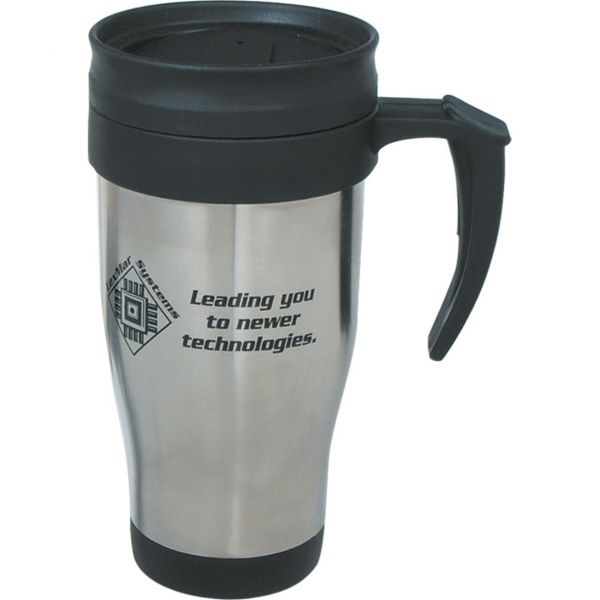16 Oz. Stainless Steel Travel Mugs With Slide Action Lid And Pla