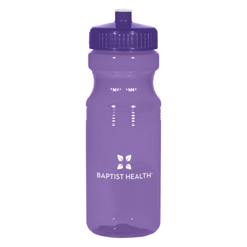 A translucent purple water bottle that is easily branded for corporate gifts