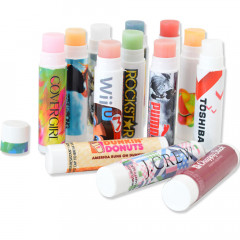 Set of custom lip balm personalized with different logos
