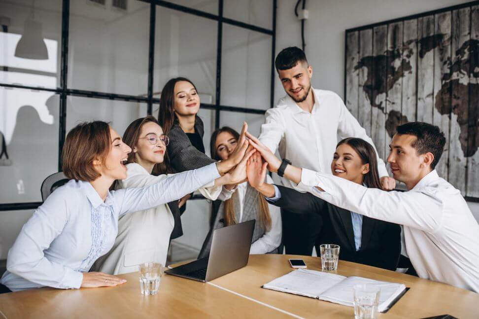 Employees having a celebration of an achievement